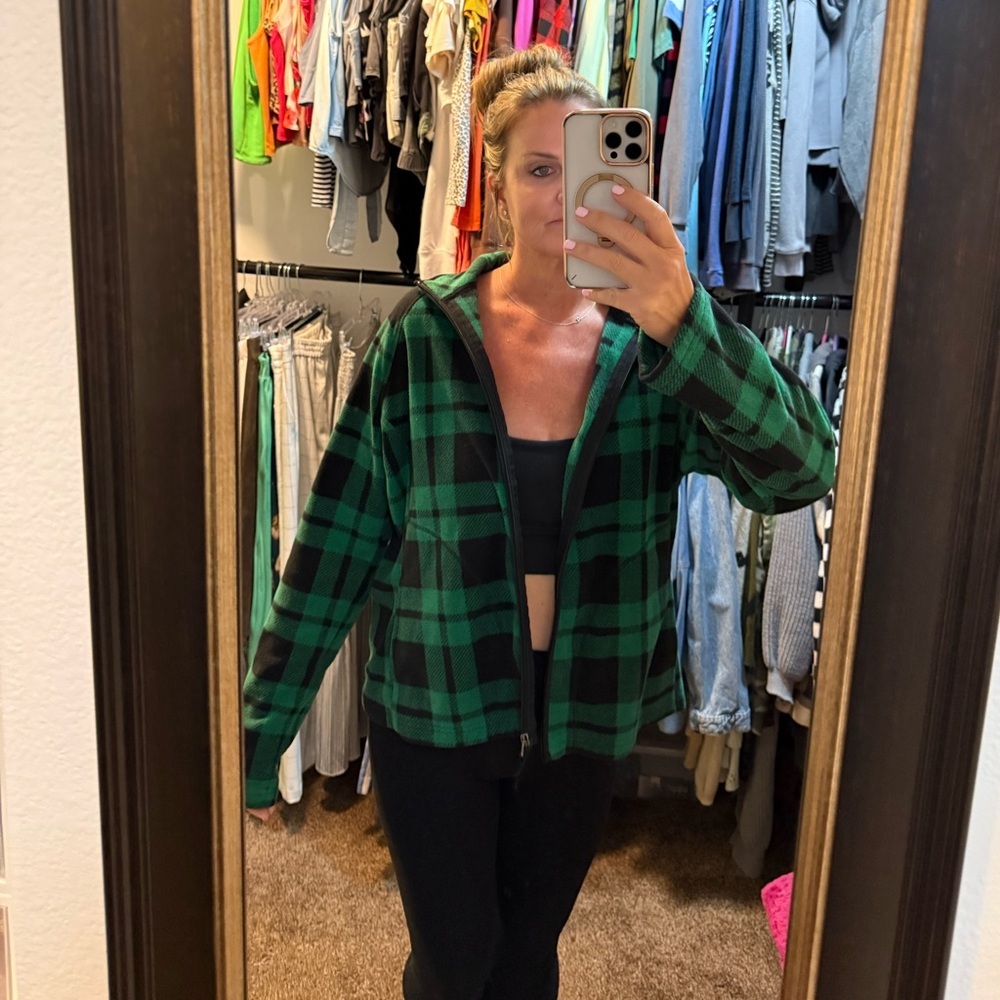 Merona Black and Green Plaid Bomber Jacket